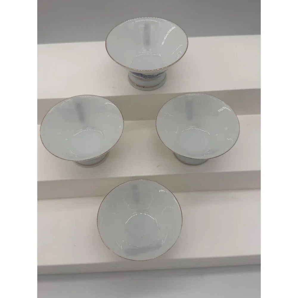 Sake Cups Set of 4 Kiku-Masamune Japanese Porcelain Gold Trim VTG Mid Century